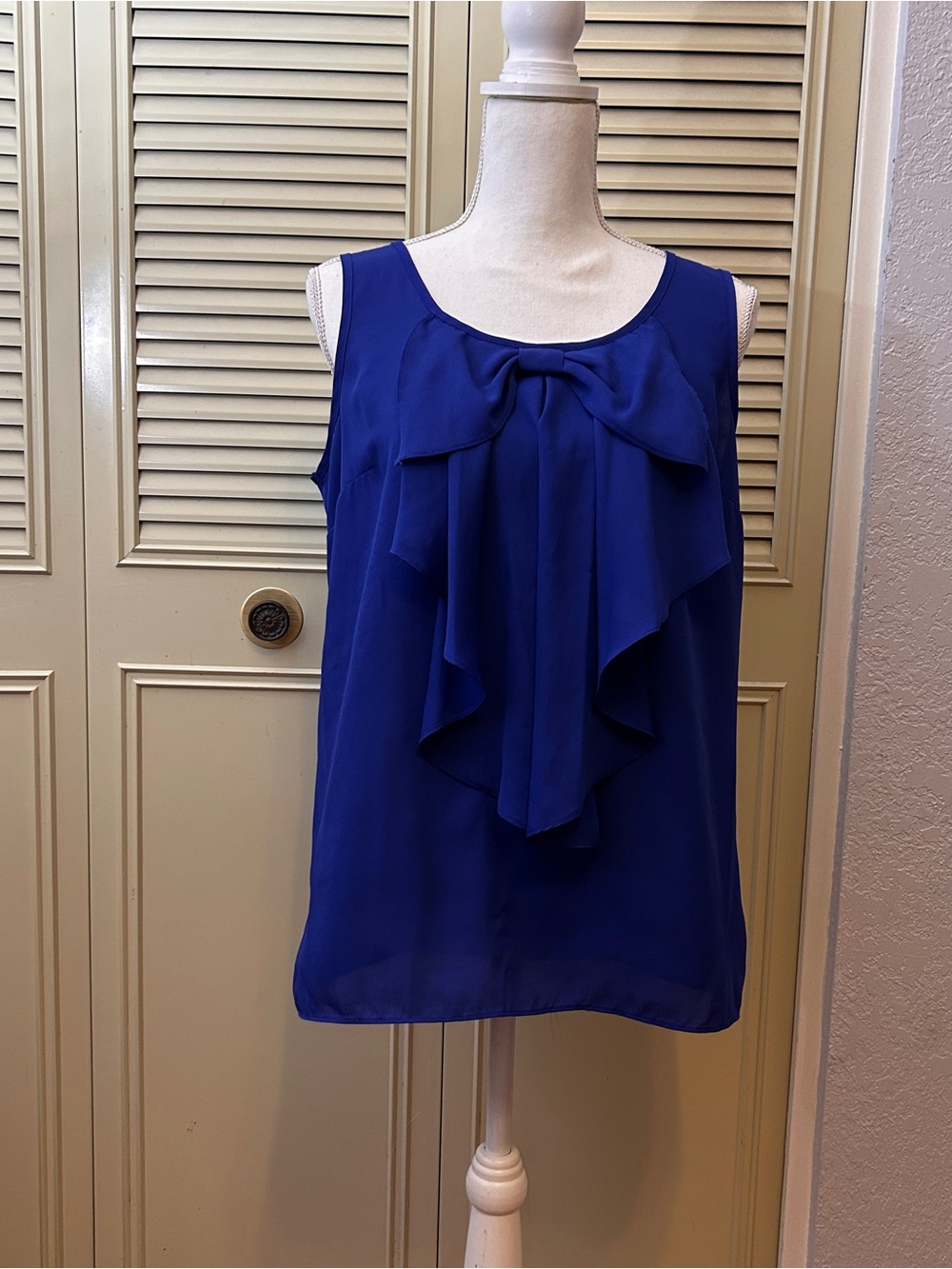 AB Studio Sleeveless Cobalt Blue Ruffle Bow Camisole